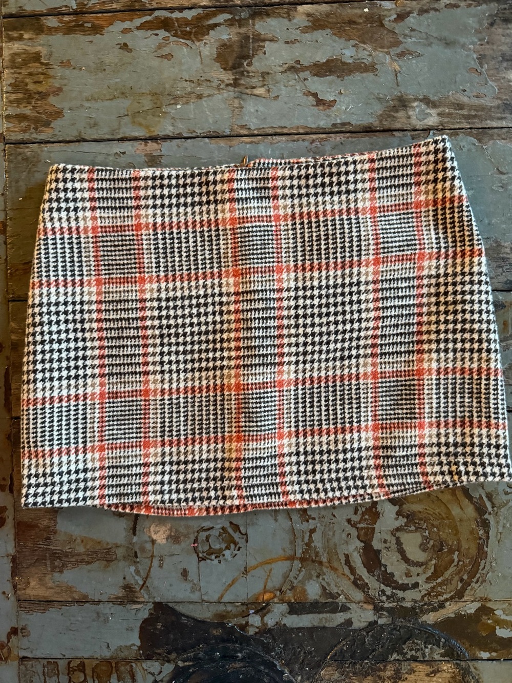 Brandy Melville Black, Brown, White & Orange Plaid Mini Skirt